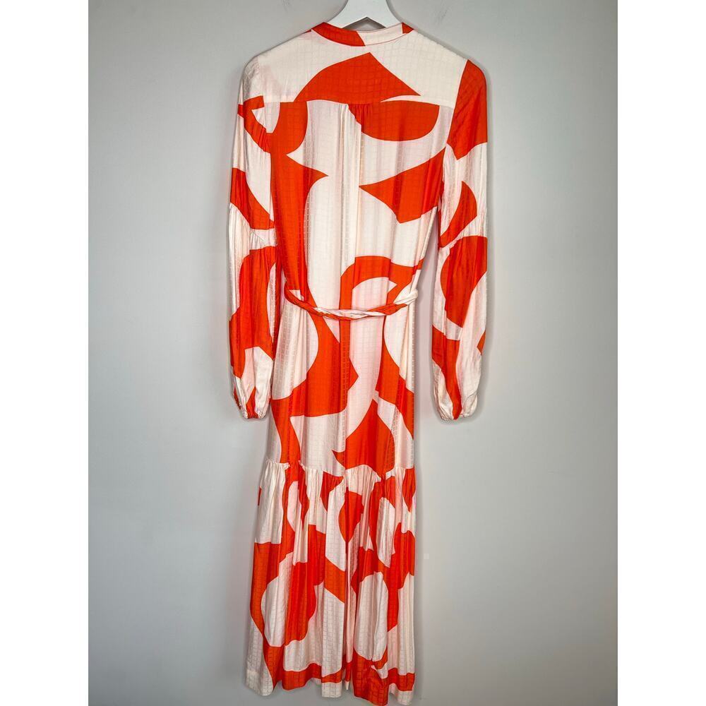 Anthropologie Tiered Buttondown Maxi Belted Dress Orange & White Abstract XXS - Picture 8 of 11